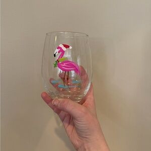 Hand-Painted Flamingo Stemless Wine Glass - Pink